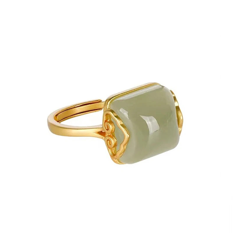 Vintage Auspicious Clouds Imitation Jade Adjustable Ring Women Adjustable Fashion Ring Axl