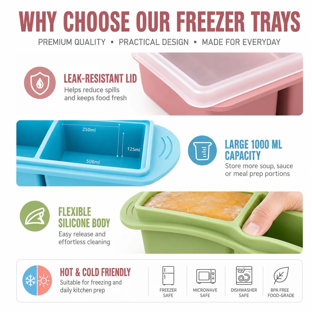 Silicone Soup Freezer Trays with Lid – Meal Prep Mold Set Silicone Freezer Tray Axl