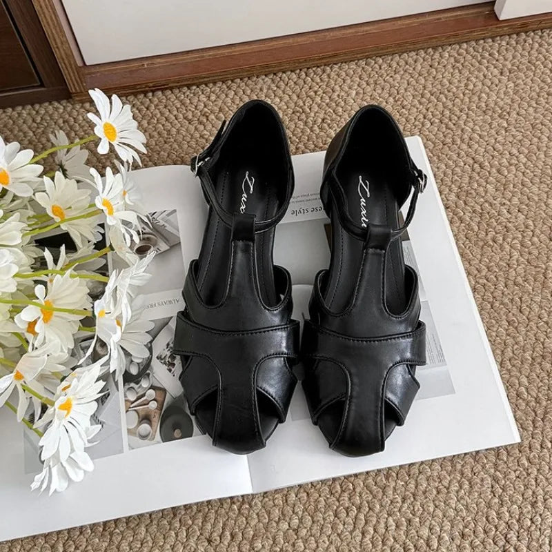 Women's Elegant Flat Roman Sandals – Buckle Strap Summer Shoes Women's Flat Sandals Axl