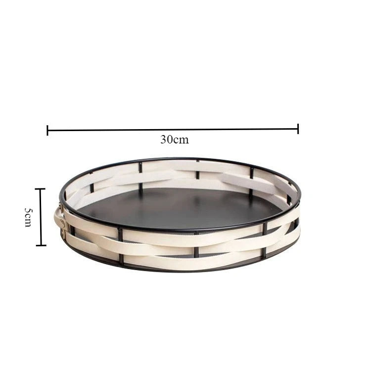 Light Luxury Metal & Leather Storage Tray | Modern Home Décor Decorative Storage Tray Axl Round-White