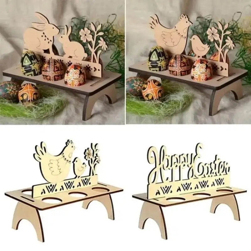 Wooden Easter Egg Tray – Rabbit & Chick Shaped Holder Easter Egg Holder Axl