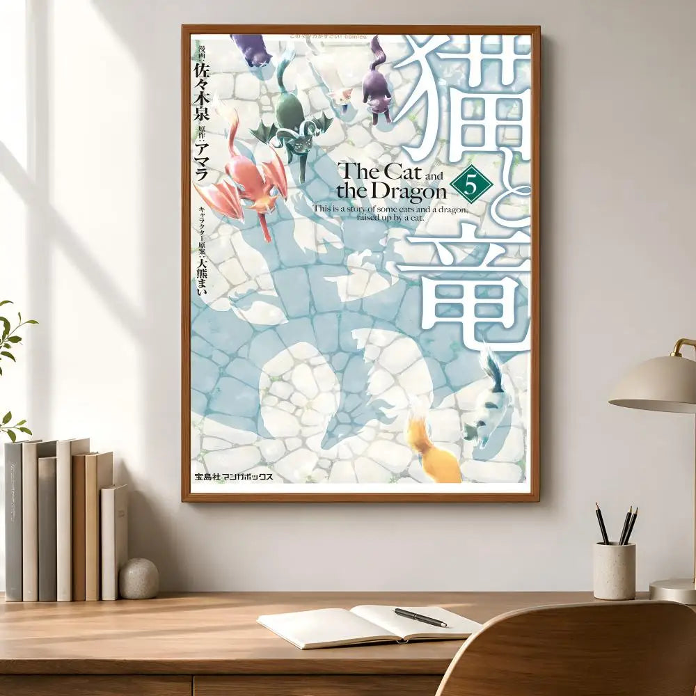 Cat & Dragon Peel-and-Stick Wall Poster – Waterproof PVC HD Art Wall Art Poster Axl
