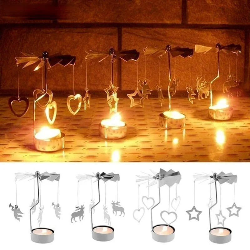 Spinning Metal Carousel Tea Light Candle Holder | Xmas Decor Candle Holder Axl
