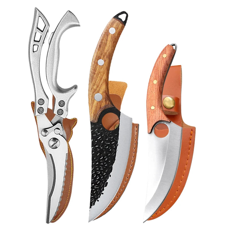 Stainless Steel Kitchen Knife Set – Cleaver, Boning & Scissors Kitchen Knife Set Axl 3pcs ABD