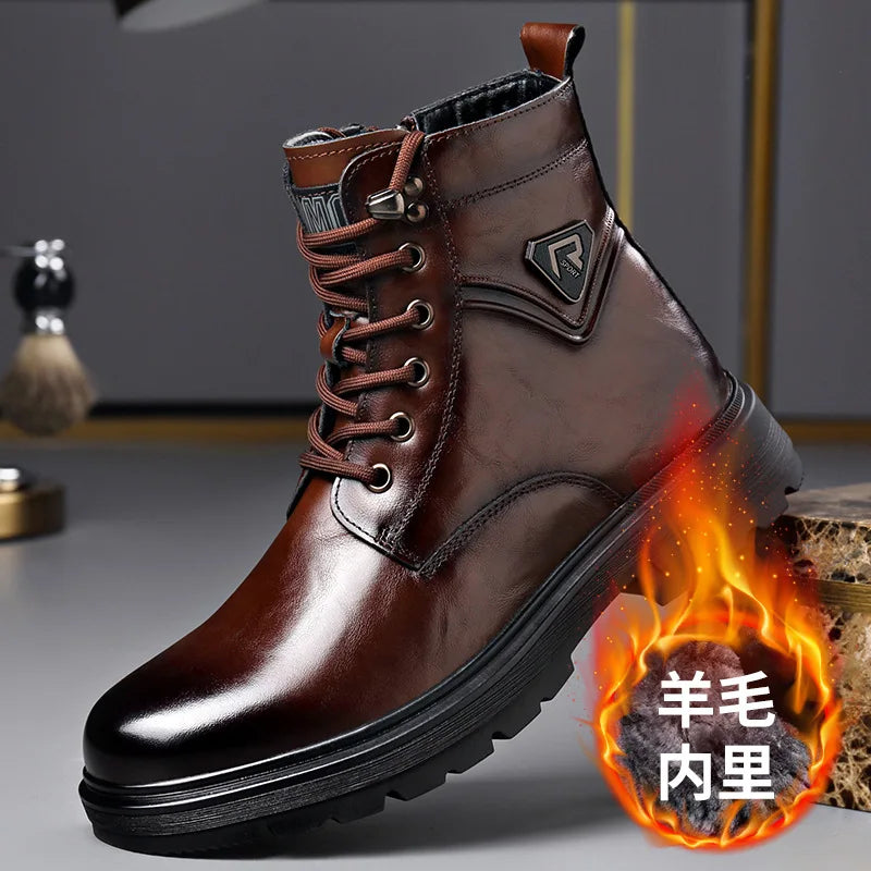 Men's Genuine Leather Ankle Boots – Warm Wool-Lined Lace-Up Men's Ankle Boots Axl