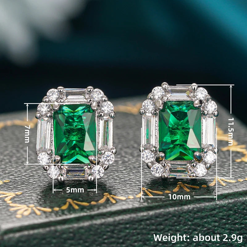 Huitan Green Cubic Zirconia Stud Earrings | Geometric Fashion Stud Earrings Axl