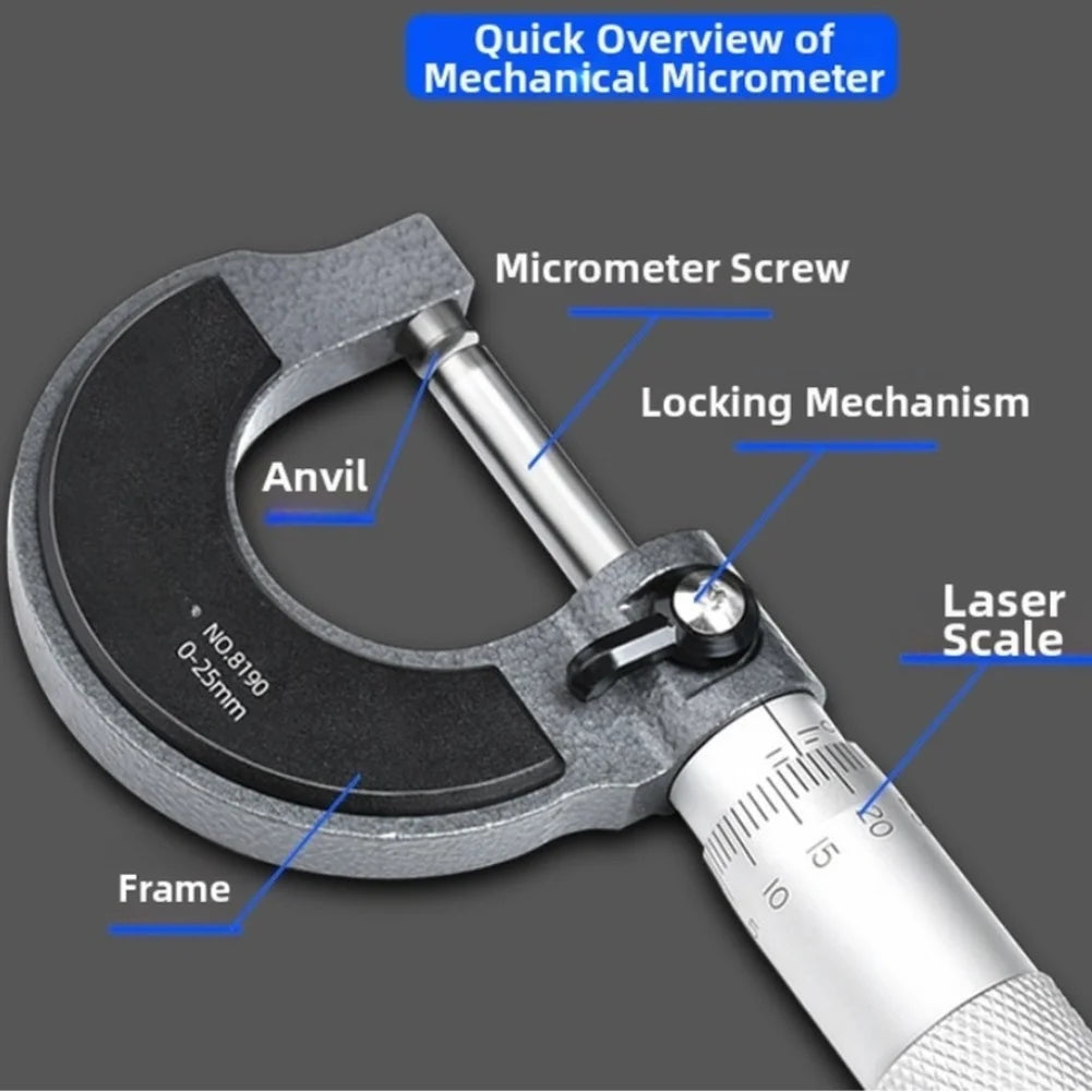 Mechanical Outside Micrometer 0–100mm Metric Gauge | 0.01mm Mechanical Micrometer Axl