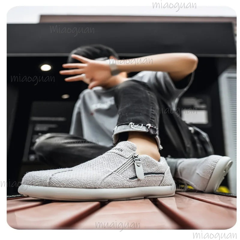 Men's Canvas Ankle Zip Sneakers – Lightweight Anti-Slip Boots Canvas Ankle Sneakers Axl