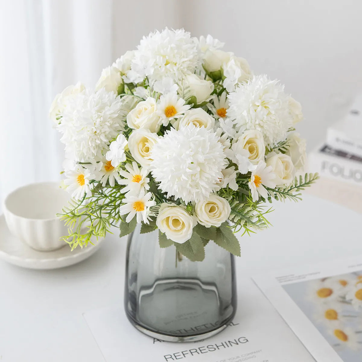 Silk Rose & Chrysanthemum Artificial Flower Bouquet | 2–4 Pcs Artificial Flower Bouquet Axl