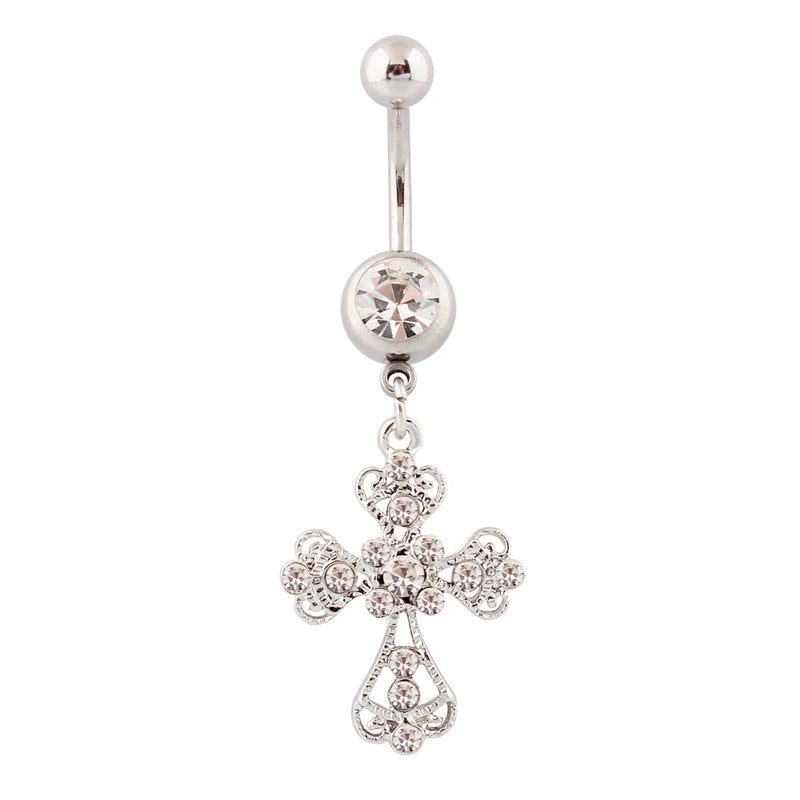Crystal Rhinestone Cross Belly Button Ring – Stainless Steel Belly Button Ring Axl