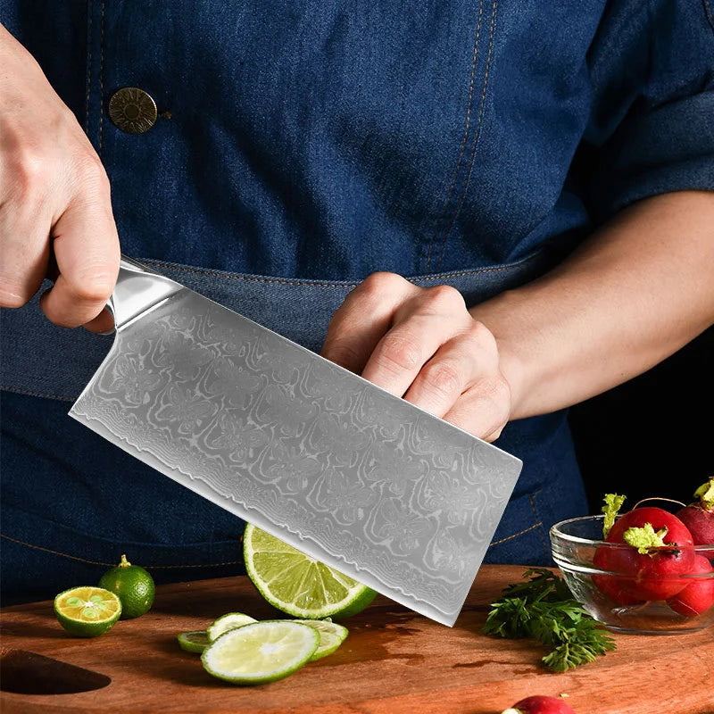 7-Inch Damascus Steel Cleaver Knife – Chinese Chef Chopper Damascus Cleaver Knife Axl