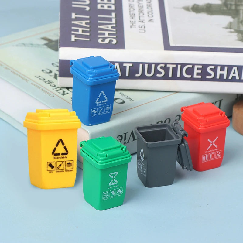 5-Pc Dollhouse Miniature Trash Cans & Sorting Bins 1:12 Scale Dollhouse Accessories Axl