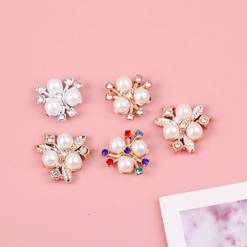10PCS Pearl Flower Rhinestone Buttons | Crystal DIY Craft Embellishments Rhinestone Craft Buttons Axl