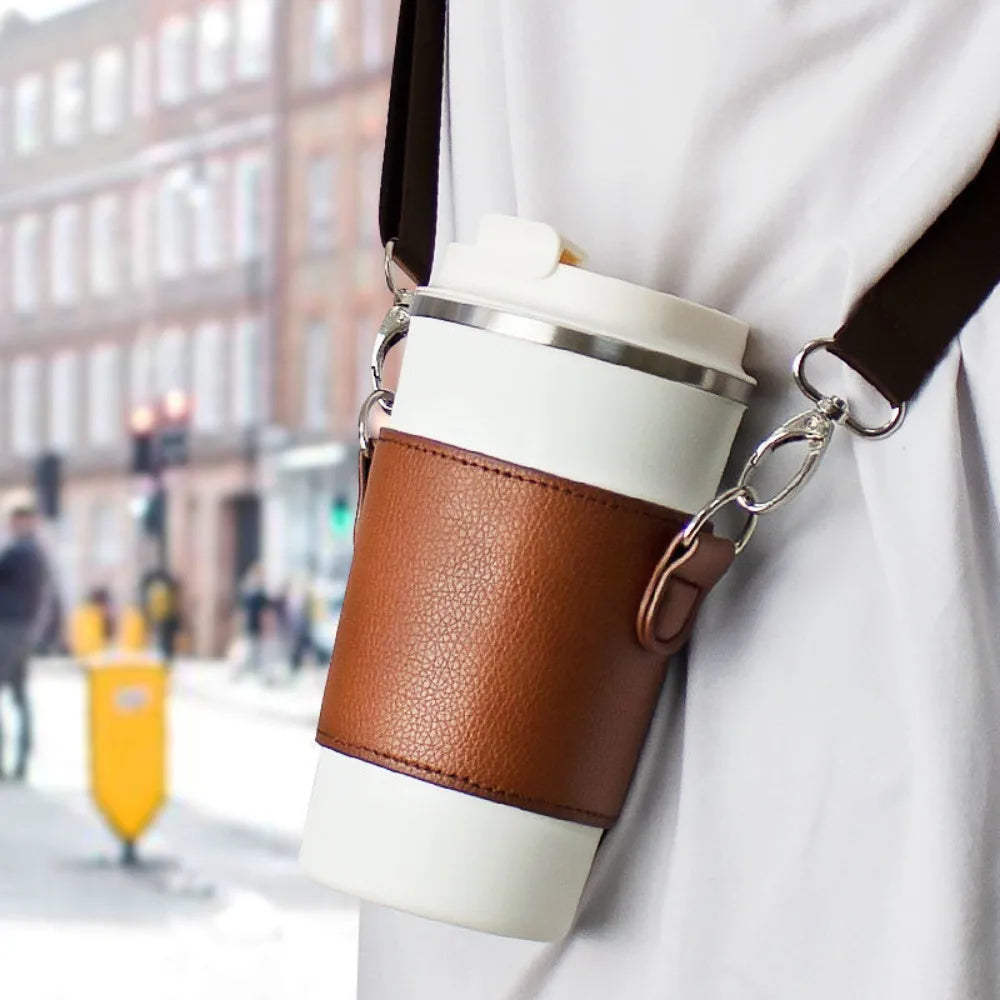 PU Leather Cup Holder Bag with Adjustable Shoulder Strap Leather Cup Carrier Bag Axl