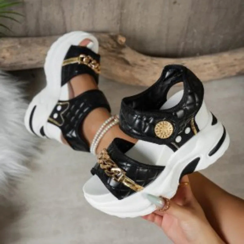 Women's Wedge Sandals – Metal Decor High Heel Summer Shoes Wedge Sandals Axl