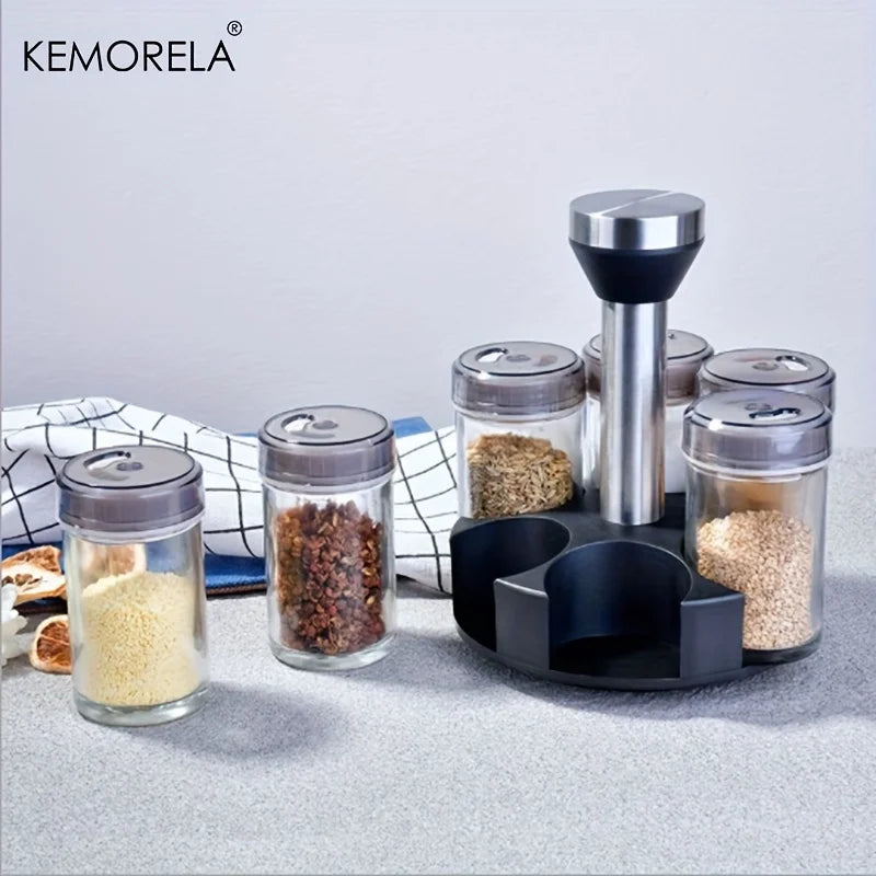 KEMORELA 360° Rotating Glass Spice Rack & Seasoning Bottle Set Rotating Spice Rack Axl