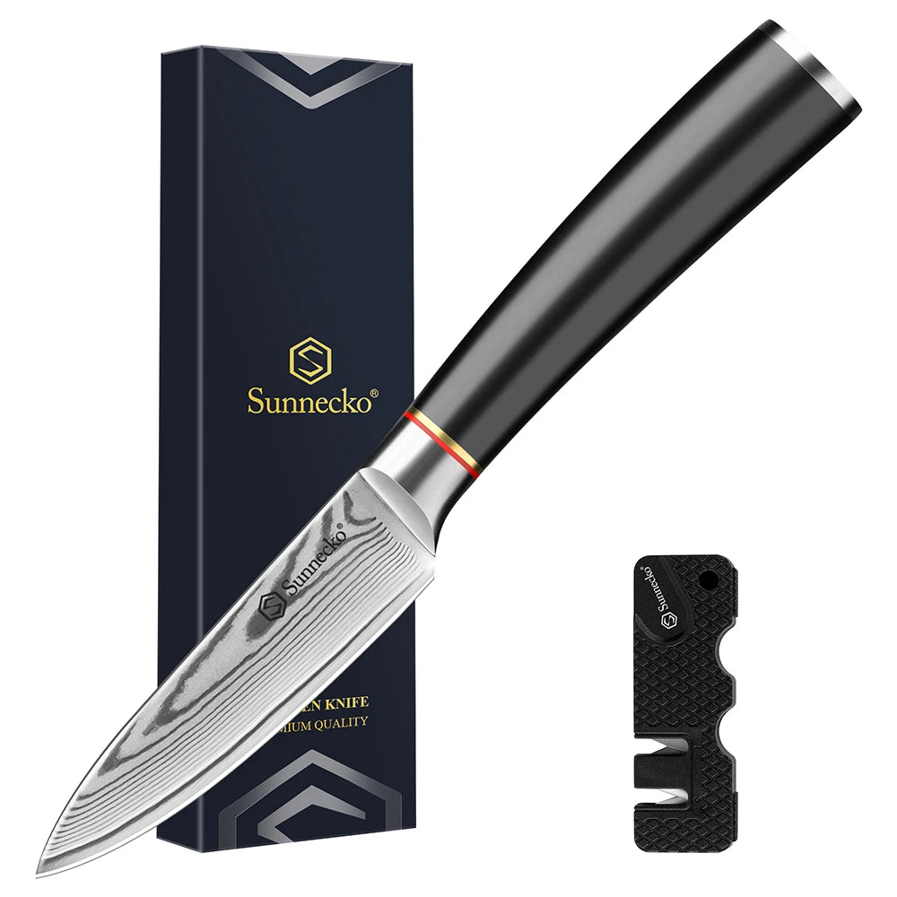 Sunnecko 3.5" VG10 Damascus Steel Paring Knife + Sharpener Damascus Paring Knife Axl China Mainland 3.5 inch