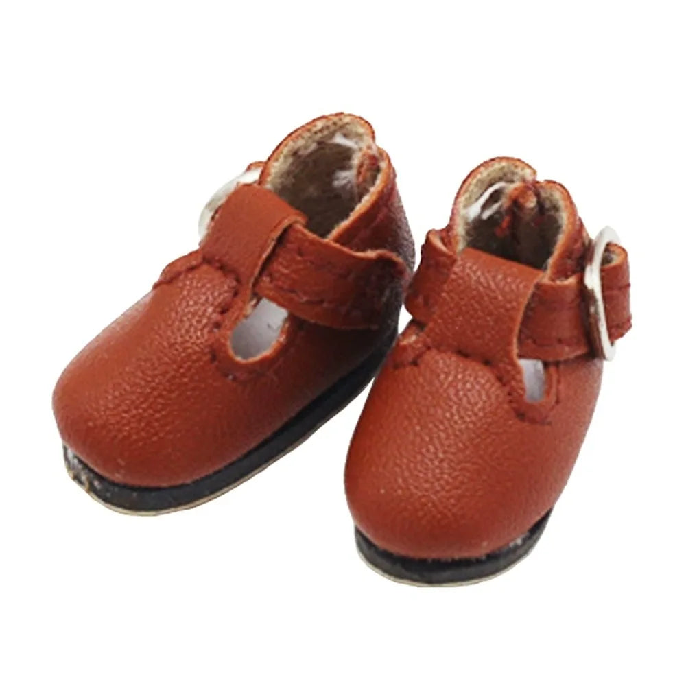 BJD Doll PU Leather T-Bar Sandals | 1/6 Scale Mini Shoes Doll Shoe Accessory Axl Brown