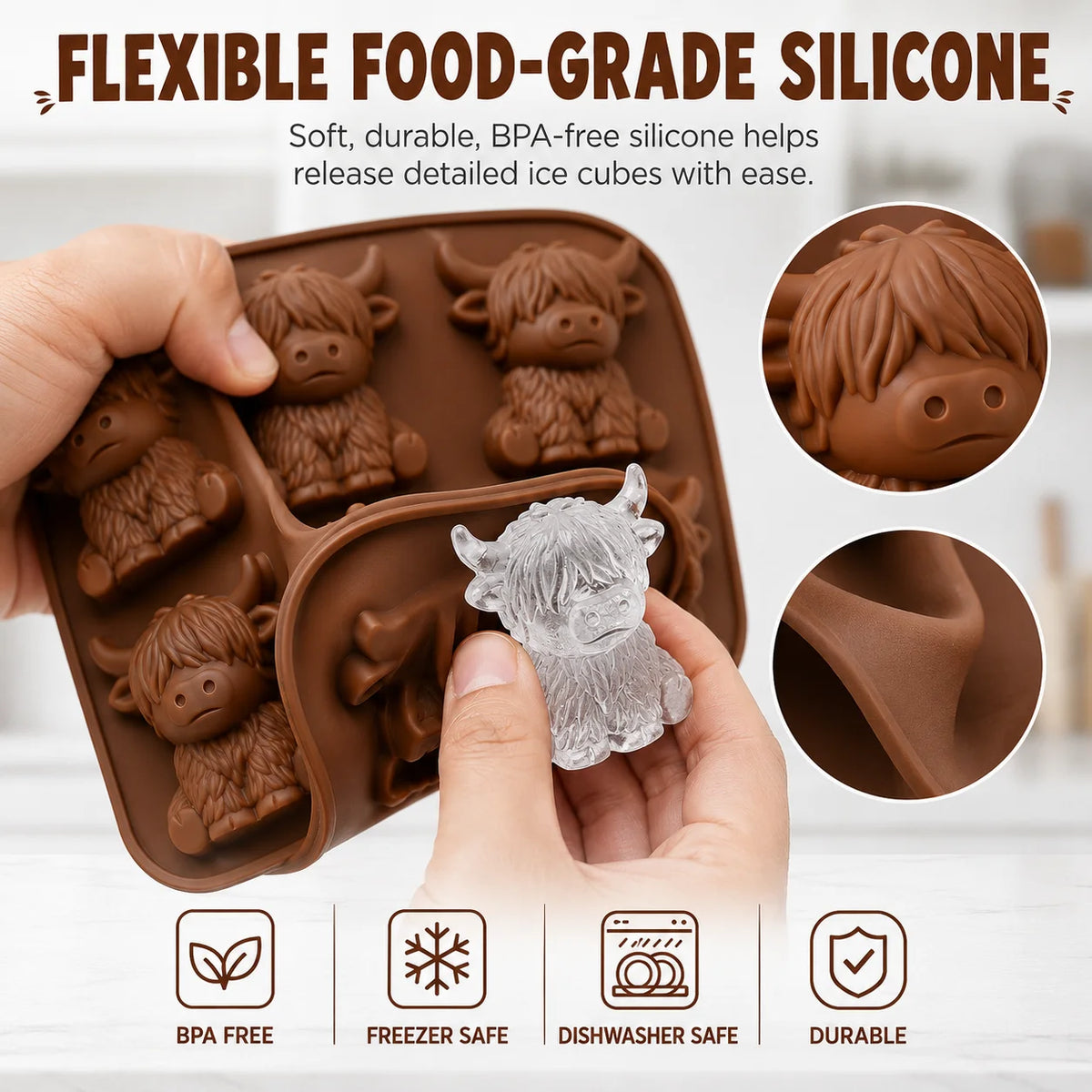 3D Highland Cow Silicone Ice Cube Tray – Yak Mold for Drinks Silicone Ice Cube Tray Axl