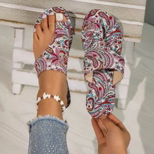 Women's Bohemian Flower Flip Flop Slides – Sizes EU 34–50 Women's Flip Flop Sandals Axl 35 002red