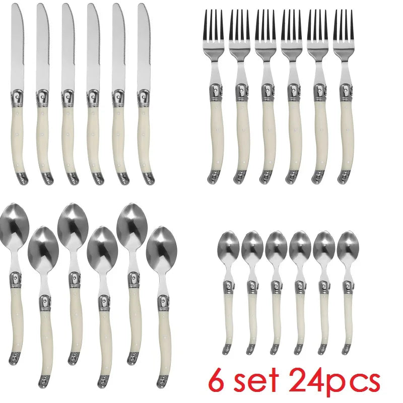 Laguiole Ivory White Stainless Steel Cutlery Set 4-24pc Flatware Cutlery Set Axl 24pcs 6 set
