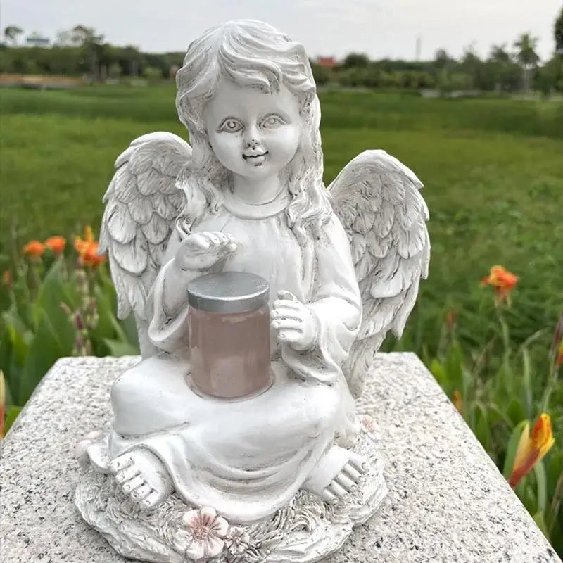 European Angel Statue Solar Garden Décor – Boy & Girl Resin Garden Resin Sculpture Axl B