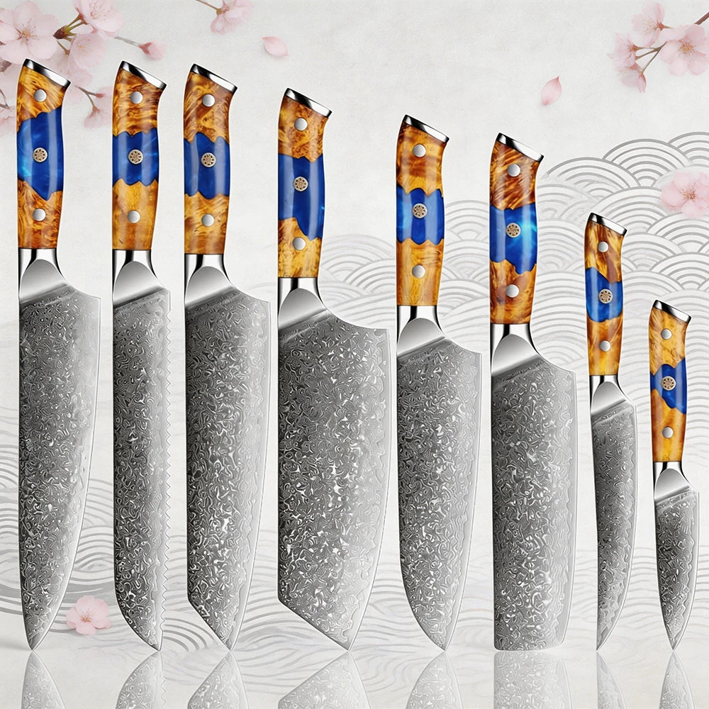 XITUO Damascus Steel Knife Set | Japanese VG10 1–8 PCS Damascus Kitchen Knife Set Axl