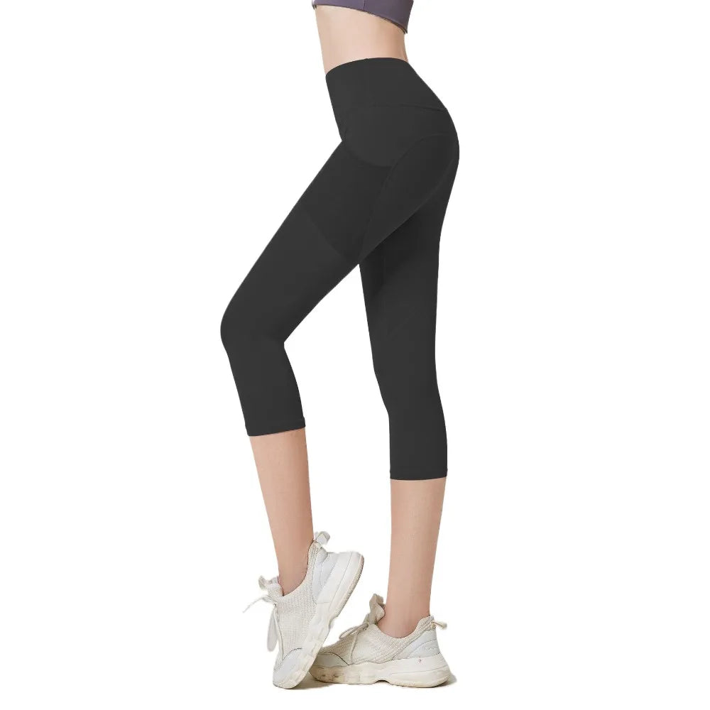Women's Calf-Length Yoga Leggings – Quick Dry with Pockets Yoga Cropped Leggings Axl Black-L
