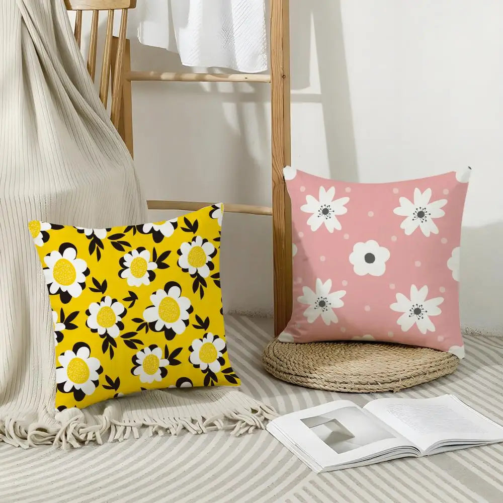 Floral Linen Cushion Cover – Breathable Pillowcase Hidden Zipper Cushion Cover Axl