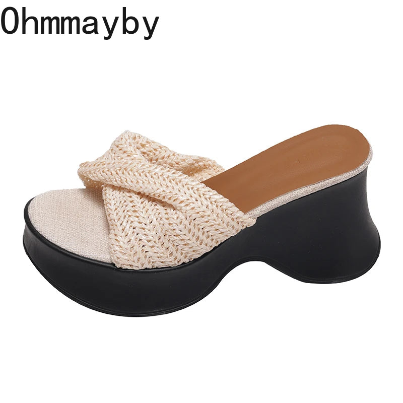 Women's Woven Platform Wedge Sandals – Open Toe Slides Platform Wedge Sandals Axl