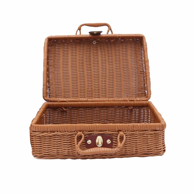 Retro Rattan Woven Storage Basket – Portable Handheld Organizer Woven Storage Basket Axl Brown