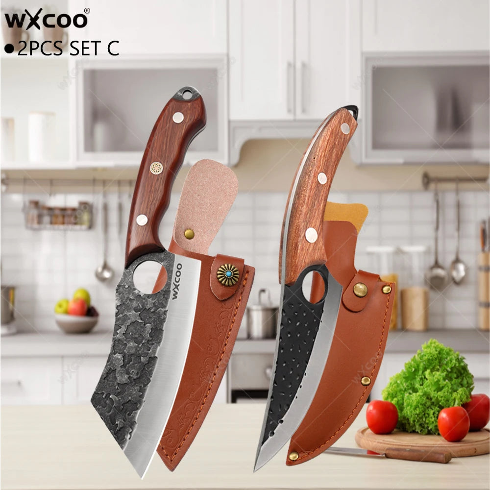 WXCOO Hand-Forged Boning & Slicing Knife – Stainless Steel Boning Knife Axl 2PC SET C