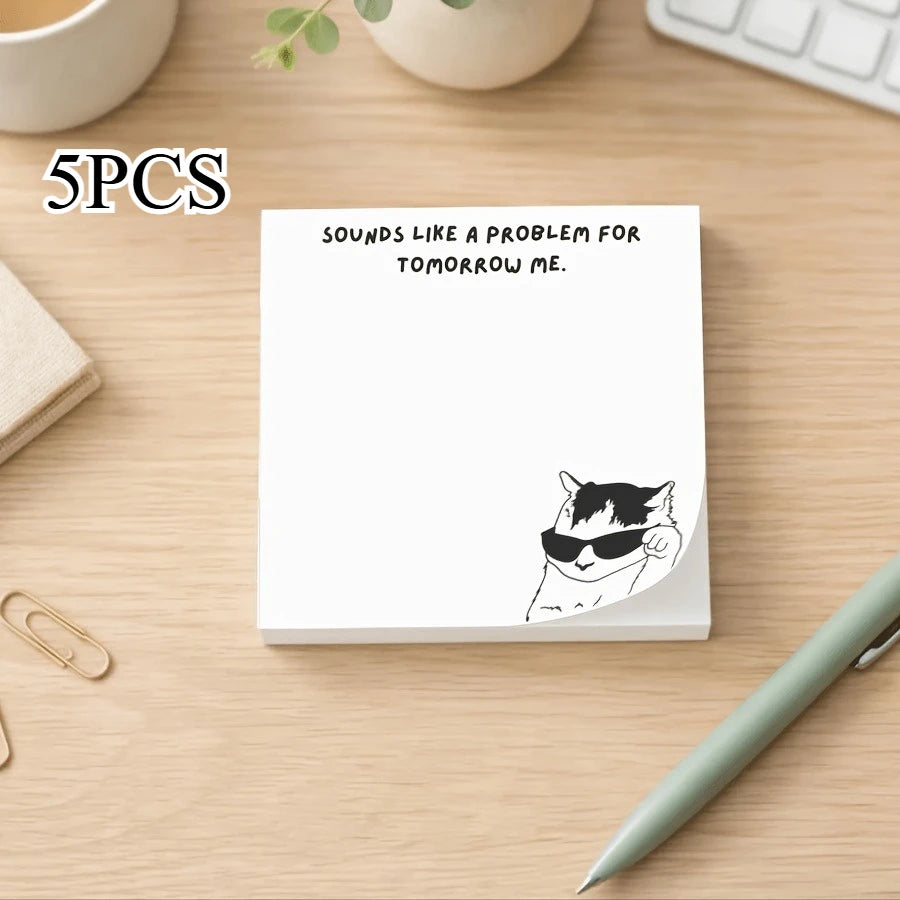 Funny Cat Memo Pad "Problem for Tomorrow Me" – 50 Sticky Notes Sticky Memo Pad Axl White-5pcs