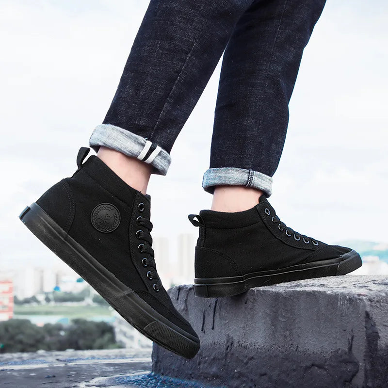 Men's High Top Canvas Sneakers – Lace-Up Vulcanized Casual Shoes Canvas High Top Sneakers Axl