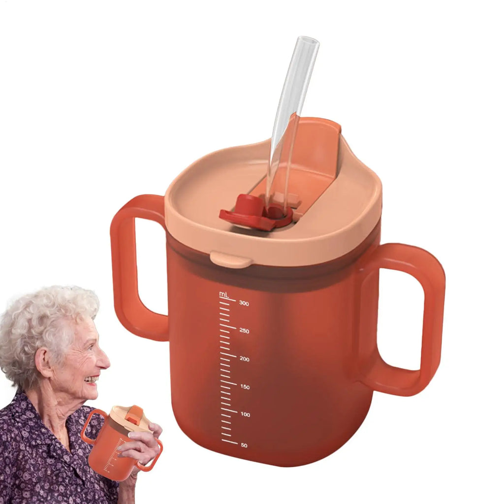 Elderly Drinking Cup with Handles, Straw & Spill-Proof Spout Adaptive Drinking Cup Axl