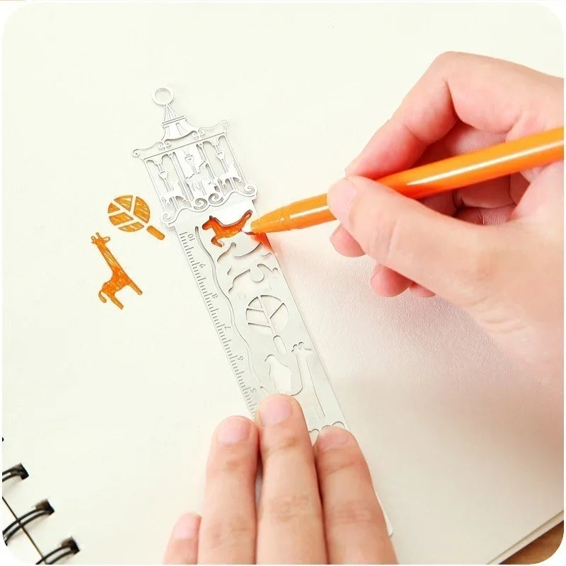 2-Piece Cartoon Metal Bookmark Ruler Set | Hollow Quilting Template Metal Bookmark Ruler Axl