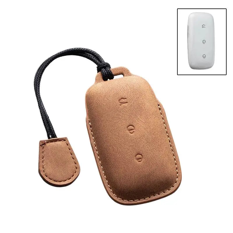 PU Leather Key Case Cover – Geely Galaxy EX5 & Proton EMas 7 Car Key Cover Axl Brown rope