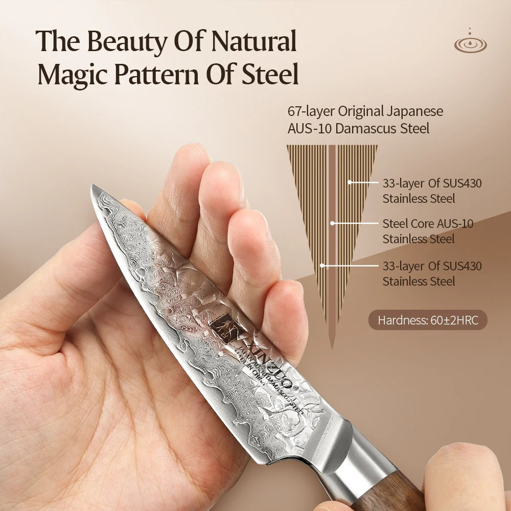 XINZUO 3.5" Damascus Paring Knife – 67-Layer AUS10 Steel Damascus Paring Knife Axl