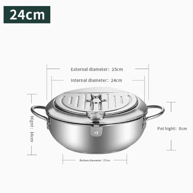 KEMORELA Stainless Steel Deep Fryer Pot with Temperature Display Deep Fryer Pot Axl 24CM Silver