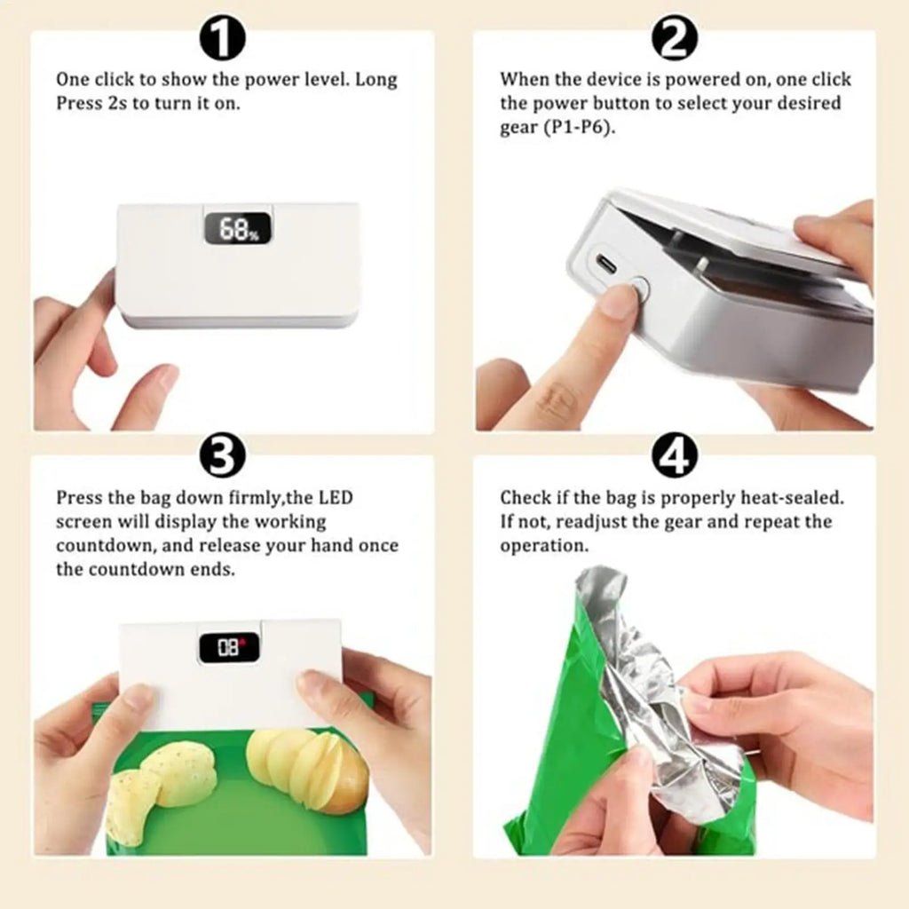 Mini Rechargeable Bag Sealer – 6 Modes, Cutter & Magnetic Handheld Bag Sealer Axl