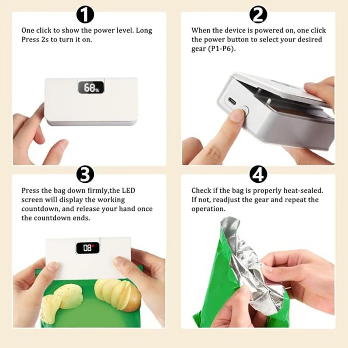 Mini Rechargeable Bag Sealer – 6 Modes, Cutter & Magnetic Handheld Bag Sealer Axl