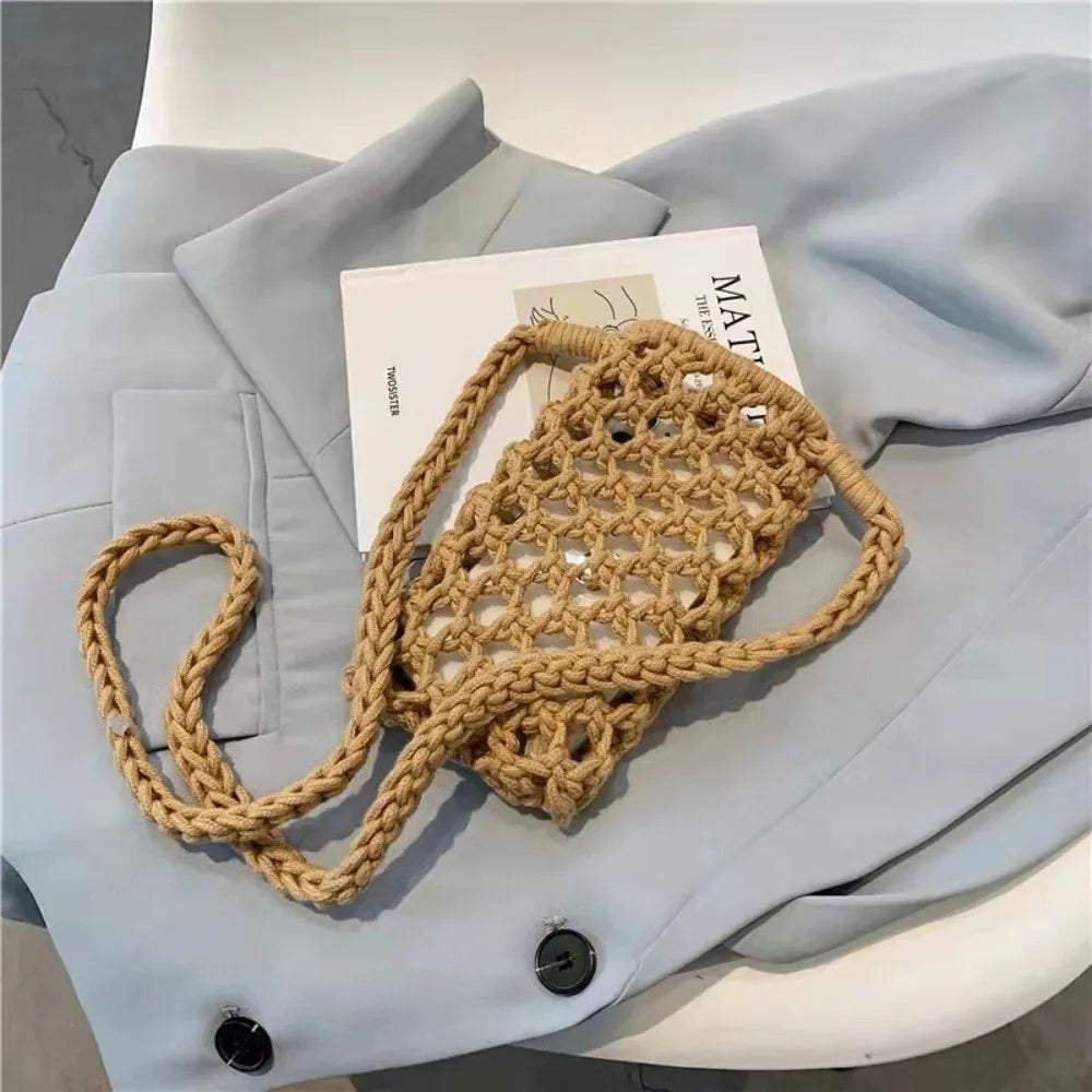 Crochet Crossbody Phone Bag – Woven Hollow-Out Mini Purse Crossbody Phone Bag Axl