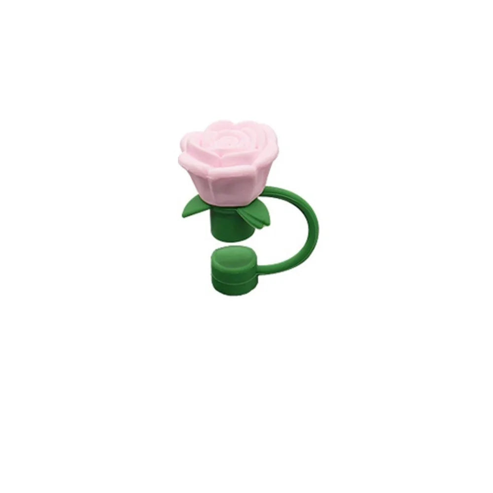 Rose Flower Silicone Straw Cover Cap – 10mm BPA-Free Topper Straw Cover Cap Axl Light Pink
