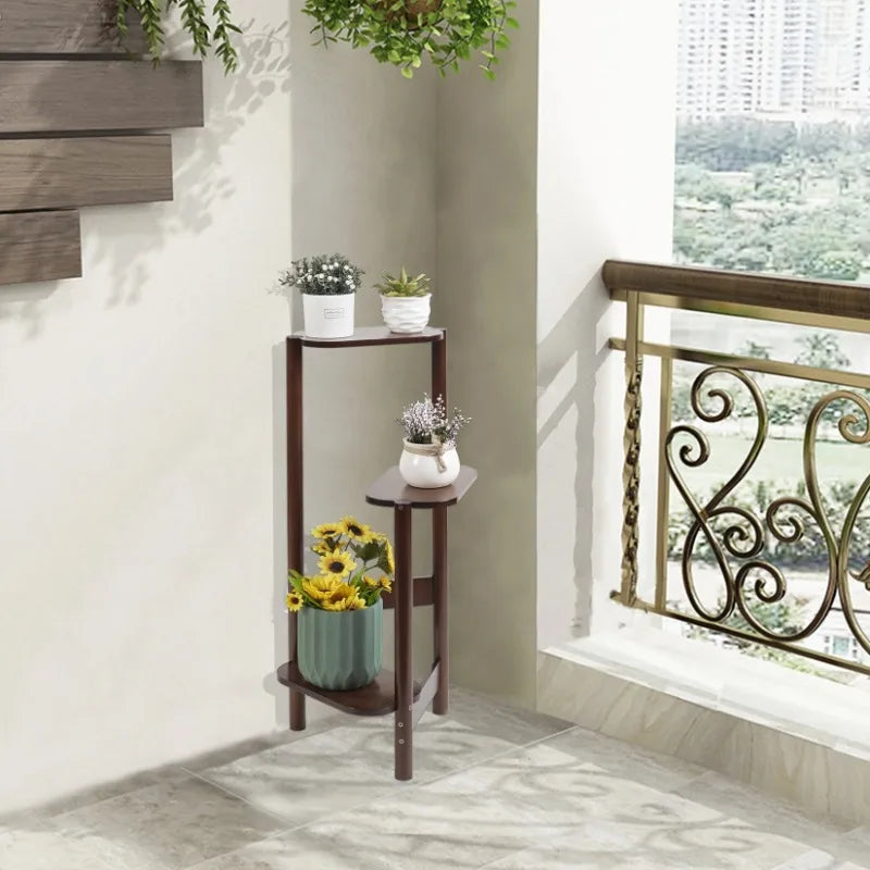 3-Tier Bamboo Corner Plant Stand – Tall Flower Pot Rack Corner Plant Stand Axl