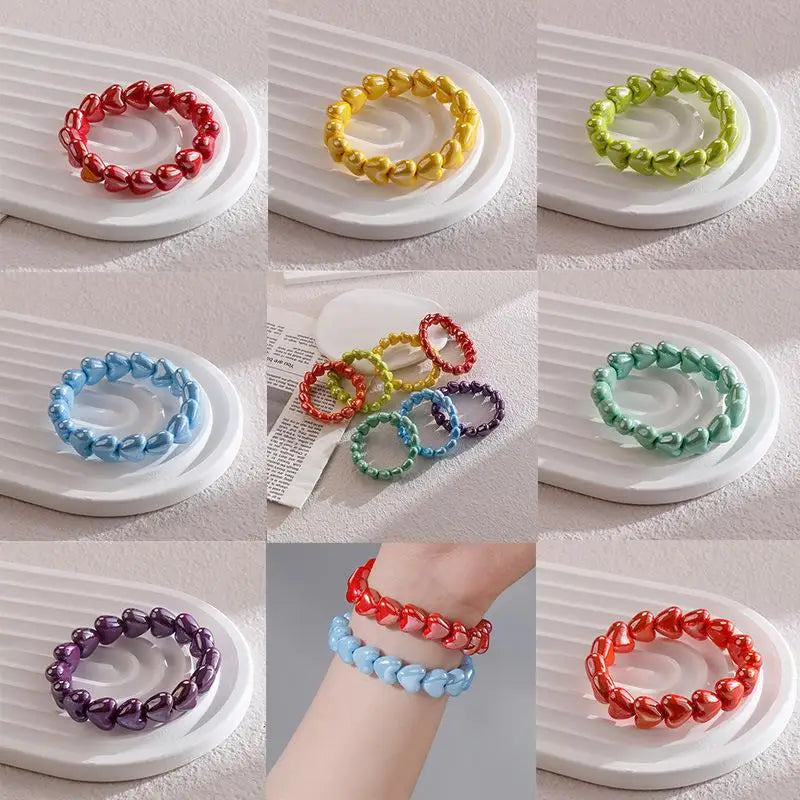 Colorful Heart Beaded Stretch Bracelet – Women's Fashion Jewelry Beaded Bracelet Axl