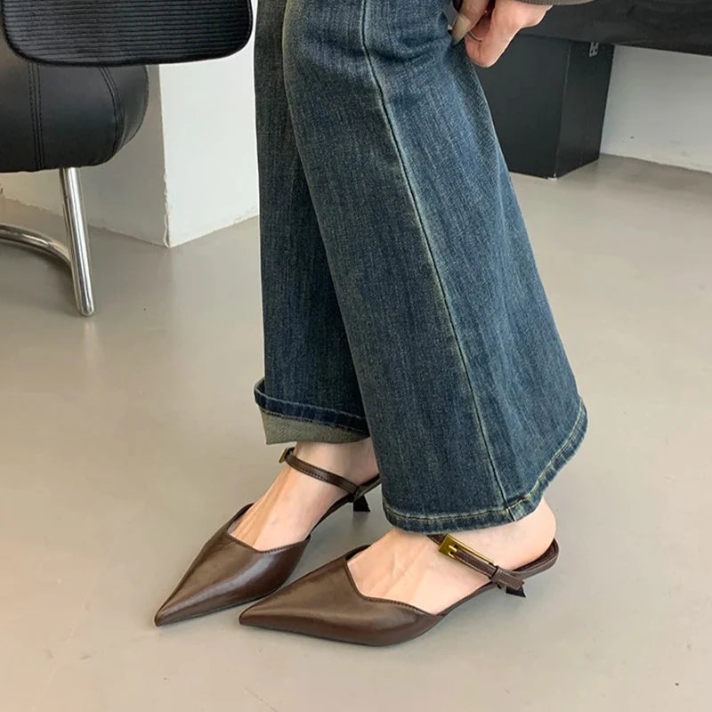 Women's Closed Toe High Heel Mule Sandals – Elegant Square Heel High Heel Mule Sandals Axl