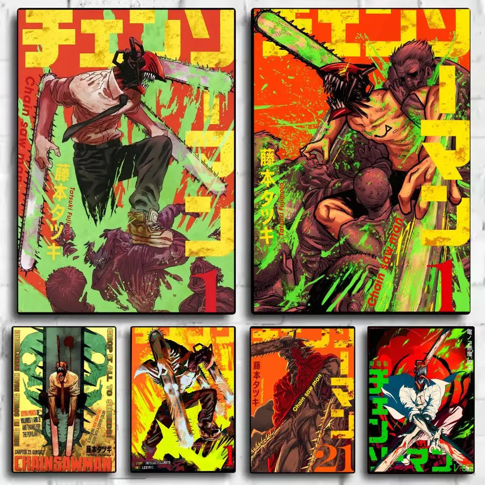Chainsaw Man Anime Poster Self-Adhesive Wall Art Sticker Anime Wall Poster Axl