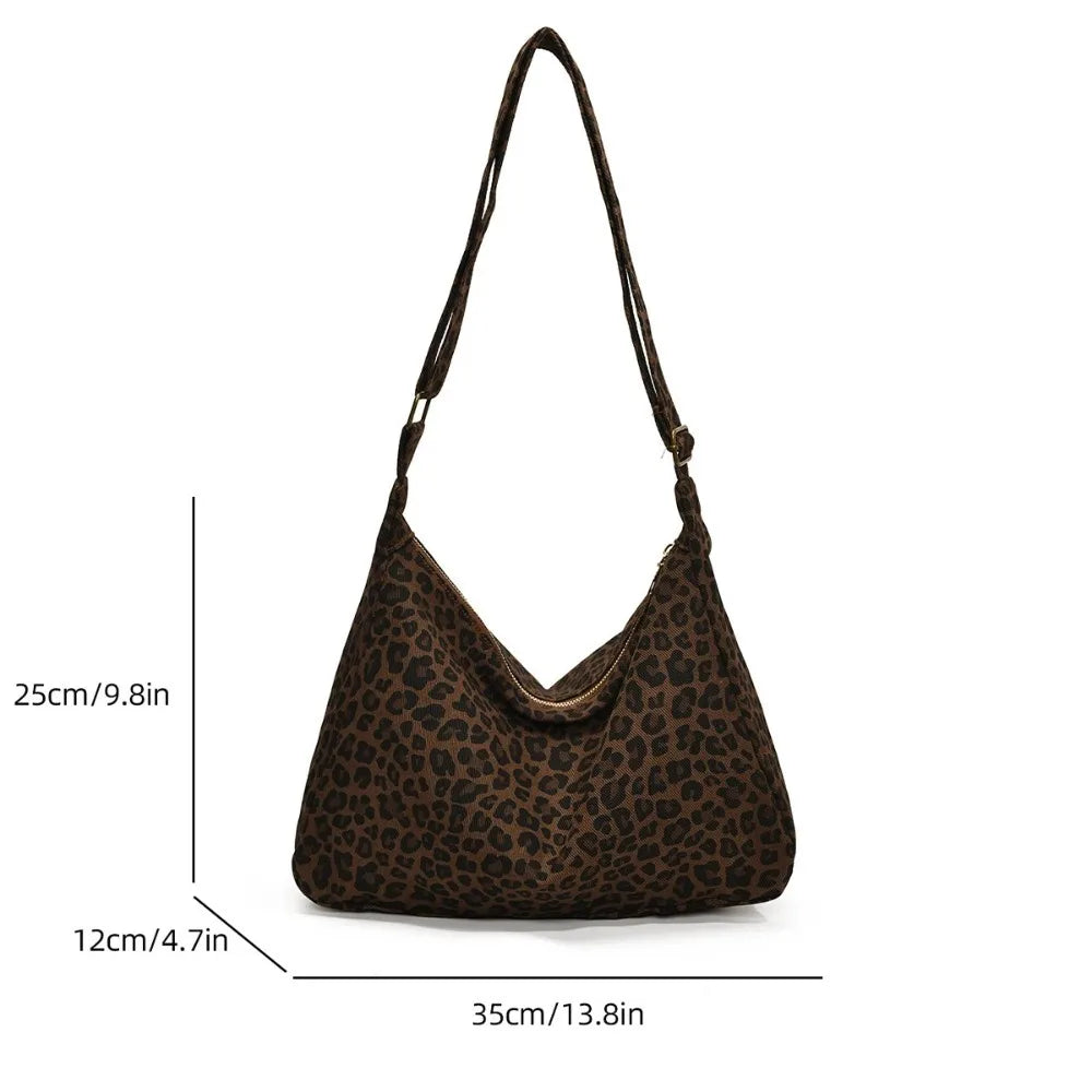 Women's Leopard Print Canvas Crossbody Shoulder Bag – Large Canvas Crossbody Bag Axl