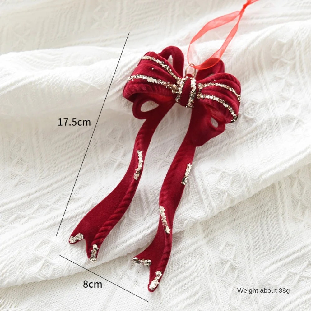 Velvet Bowknot Christmas Tree Pendant | Wine Red Bow Ornament Christmas Tree Ornament Axl
