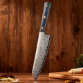 Damascus Steel Japanese Chef's Knife – 20cm Wooden Handle Chef's Knife Axl blue